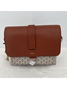 Women's Fossil NWT Kinley Small Leather Crossbody Brown Taupe Cream Purse Bag